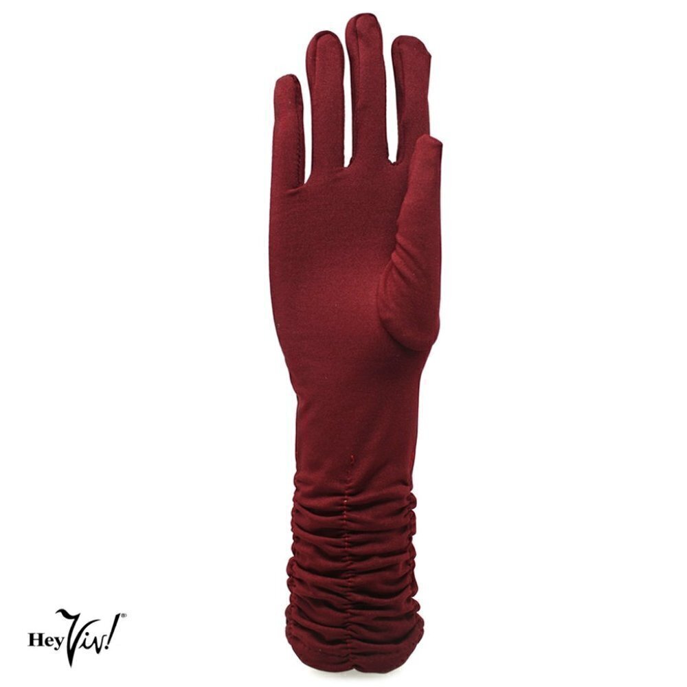 Burgundy Mid Arm Length Gloves Soft Stretch Retro Church Prom Party - Hey Viv - Picture 2 of 4